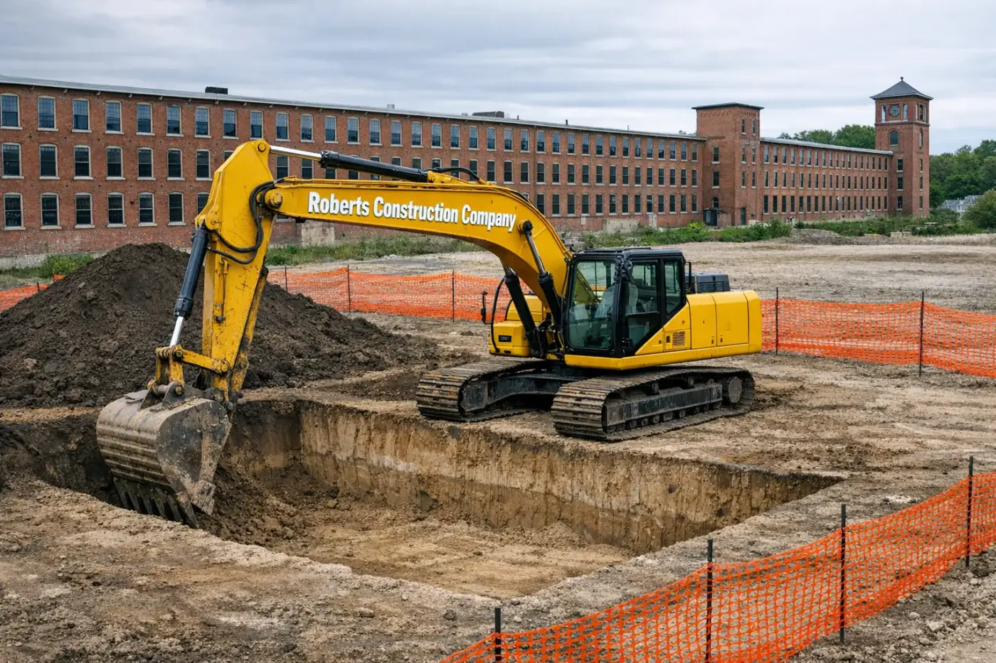 Excavation contractor in Killingly, CT — Roberts Construction Company excavator digging a foundation on a Killingly jobsite