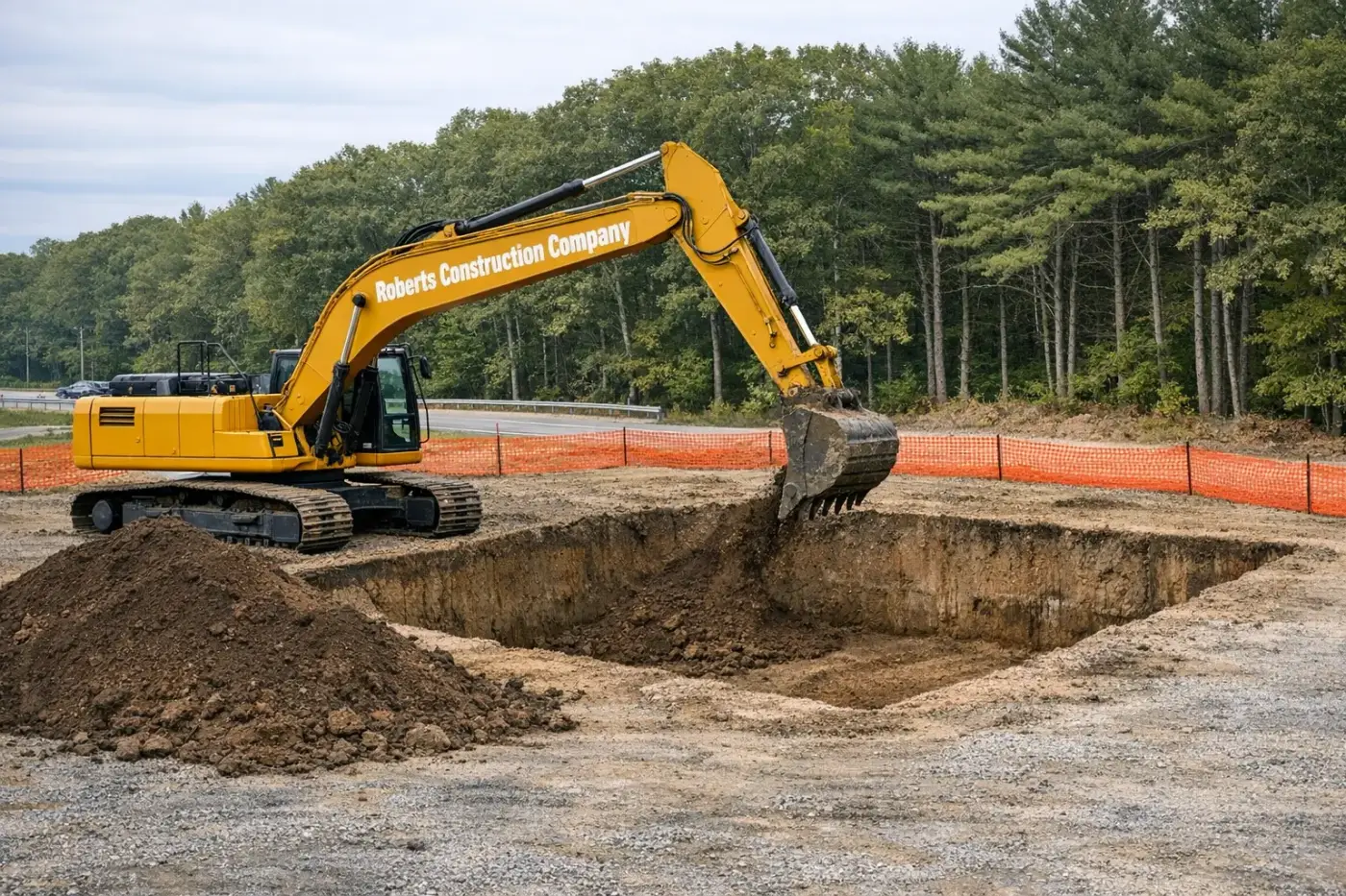 Excavation contractor in Lisbon, CT — Roberts Construction Company excavator digging a foundation on a Lisbon jobsite